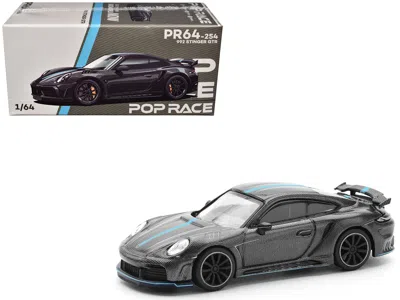 Pop Race 992 Stinger Gtr Carbon Edition With Blue Stripe 1/64 Diecast Model Car By
