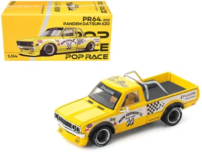 Pop Race Datsun Pandem 620 Pickup Truck "mooneyes" Yellow With White Sides And Graphics 1/64 Diecast Model Ca