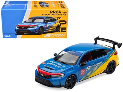 Pop Race Honda Civic Type R Fl5 "spoon Sports" Blue And Yellow "tokyo Auto Salon - Hong Kong 2025" 1/64 In White