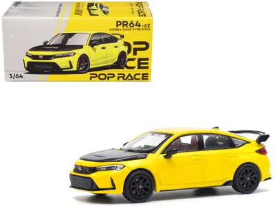 Pop Race Honda Civic Type R Fl5 Yellow With Carbon Hood 1/64 Diecast Model Car By