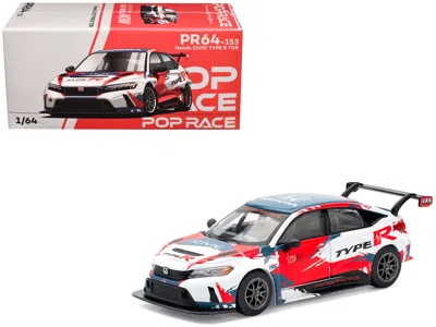 Pop Race Honda Civic Type R Tcr "presentation" White With Graphics 1/64 Diecast Model Car By Pop