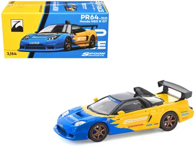 Pop Race Honda Nsx-r Gt Rhd (right Hand Drive) "spoon Sports" Blue And Yellow With Black Top 1/64 Diecast Mod