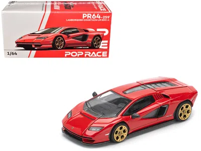 Pop Race Lamborghini Countach Lpi 800-4 Red With Carbon Accents 1/64 Diecast Model Car By