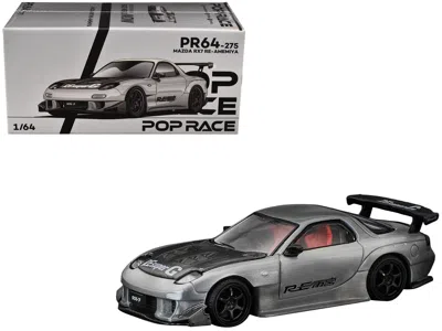Pop Race Mazda Rx-7 Re-amemiya Rhd (right Hand Drive) Silver Metallic With Carbon Hood "japan Minicar A Gogo  In Gray