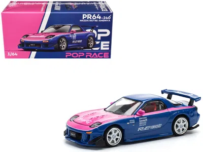 Pop Race Mazda Rx-7 Re-amemiya Widebody Rhd (right Hand Drive) Blue With Pink Hood And Stripes 1/64 Diecast M In Multi