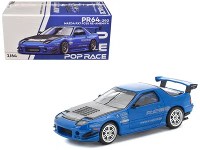 Pop Race Mazda Rx7 (fc3s) Re Amemiya Rhd (right Hand Drive) Blue Metallic With Carbon Hood 1/64 Diecast Model