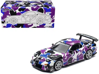 Pop Race Mazda Rx-7 (fd3s) Rhd (right Hand Drive) "bape (a Bathing Ape)" Purple Camouflage 1/64 Diecast Model