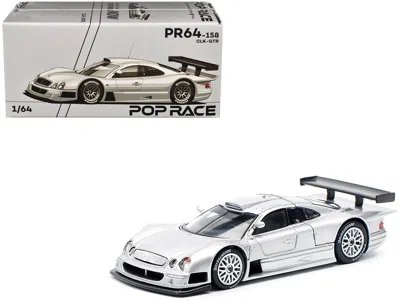 Pop Race Mercedes-benz Clk Gtr Silver Metallic 1/64 Diecast Model Car By  In White