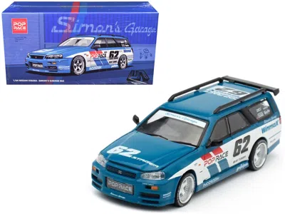Pop Race Nissan Stagea Rhd (right Hand Drive) #62 "simon's Garage" Blue With White Sides 1/64 Diecast Model C In Multi