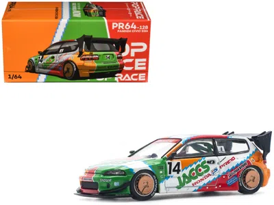 Pop Race Pandem Civic Eg6 Rhd (right Hand Drive) #14 "jaccs" White With Graphics 1/64 Diecast Model Car By Po In Multi