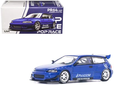 Pop Race Pandem Civic Eg6 Rhd (right Hand Drive) Blue Metallic 1/64 Diecast Model Car By