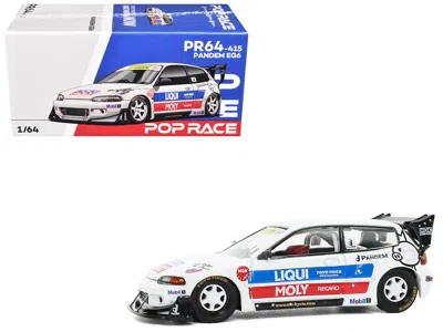 Pop Race Pandem Civic Eg6 Rhd (right Hand Drive) White With Stripes And Graphics 1/64 Diecast Model Car By Po