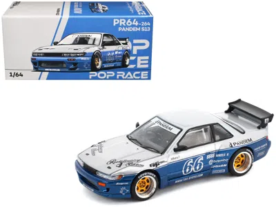 Pop Race Pandem S13 Rhd (right Hand Drive) Silver And Moontech Blue Metallic With Graphics 1/64 Diecast Model