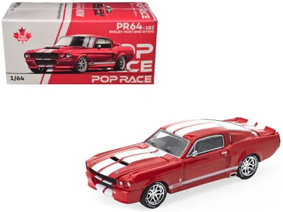 Pop Race Shelby Mustang Gt500 Red Metallic With White Stripes 1/64 Diecast Model Car By