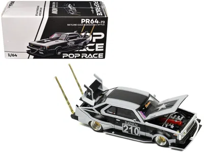 Pop Race Skyline C210 "bosozoku Style" Rhd (right Hand Drive) #210 Matt Black And Silver 1/64 Diecast Model C