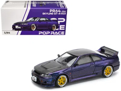 Pop Race Skyline Gt-r (r33) Rhd (right Hand Drive) Midnight Purple Metallic With Carbon Hood 1/64 Diecast Mod In Blue