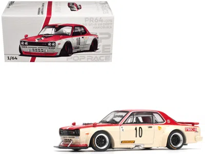 Pop Race Skyline Gt-r V8 Drift "hakosuka" Rhd (right Hand Drive) #10 "watanabe" Red And Cream 1/64 Diecast Mo