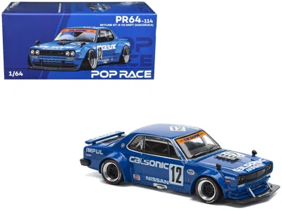 Pop Race Skyline Gt-r V8 Drift "hakosuka" Rhd (right Hand Drive) #12 "calsonic" Blue With Graphics 1/64 Dieca