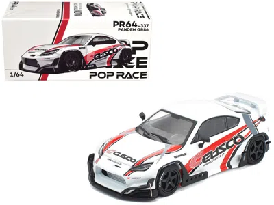 Pop Race Toyota Pandem Gr86 "cusco" White With Racing Graphics 1/64 Diecast Model Car By