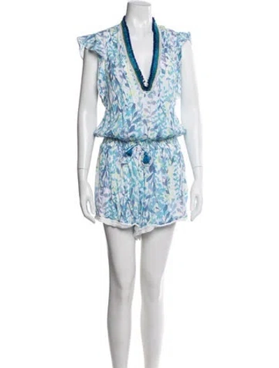 Pre-owned Pop Saint Barth Floral Print V-neck Romper In Multi