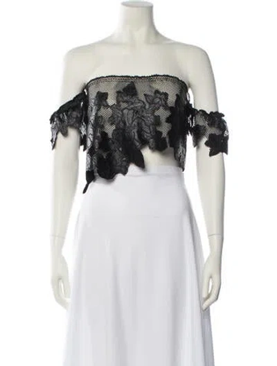 Pre-owned Pop Saint Barth Off-the-shoulder Short Sleeve Crop Top In Black