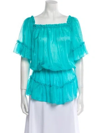 Pre-owned Pop Saint Barth Silk Square Neckline Blouse In Blue