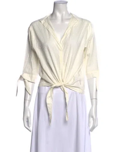 Pre-owned Pop Saint Barth V-neck Three-quarter Sleeve Button-up Top In Neutral