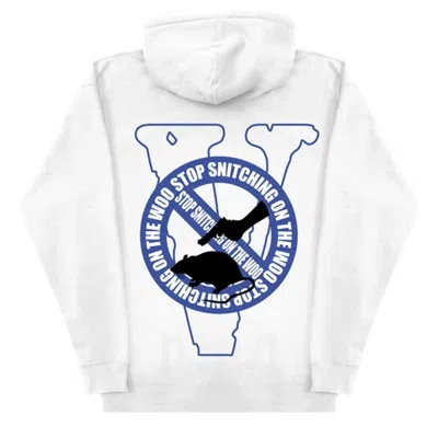 Pre-owned Pop Smoke Men's  X Vlone Stop Snitching Hoodie In White/blue