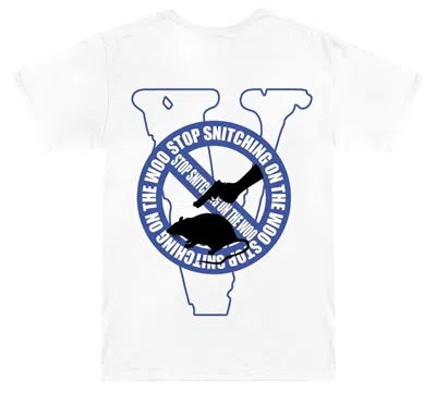 Pre-owned Pop Smoke Men's  X Vlone Stop Snitching T-shirt In White/blue In Multi