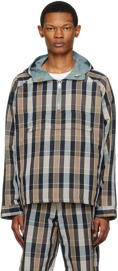 Pop Trading Company Checked Hooded Jacket In Blue