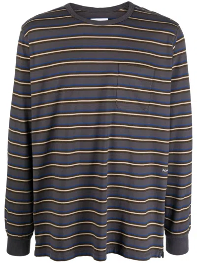 Pop Trading Company Grey Striped Pocket T-shirt In Black