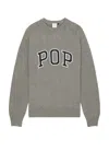 Pop Trading Company Knitted Arch Crew Neck Sweatshirt In Gray
