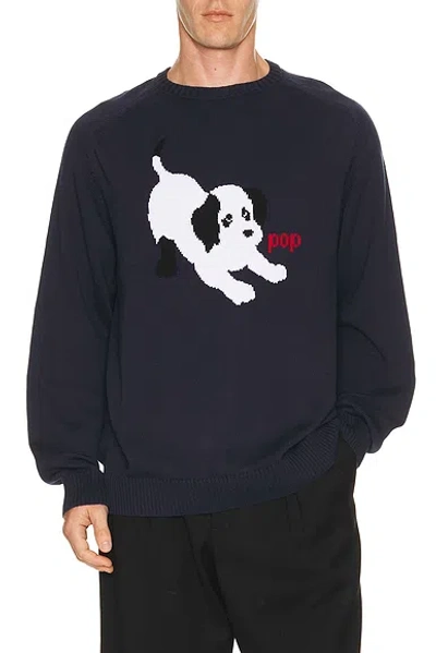 Pop Trading Company Knitted Joy Crew Neck In Blue
