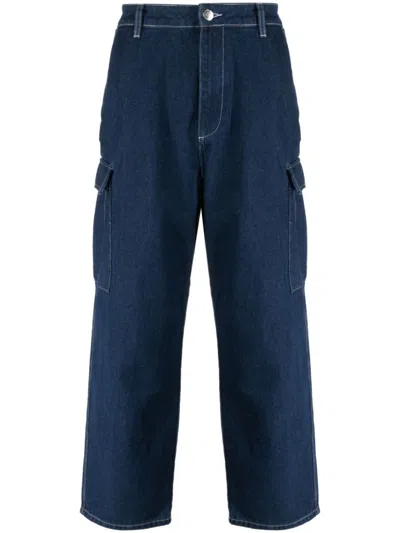 Pop Trading Company Navy Rinsed Denim Cargo Pants In Blue