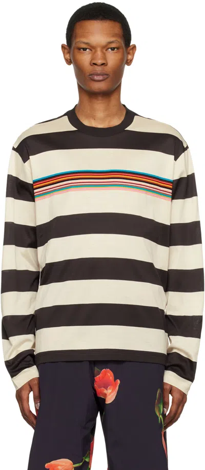 Pop Trading Company Off-white & Brown Paul Smith Edition Long Sleeve T-shirt In Stripe Brown