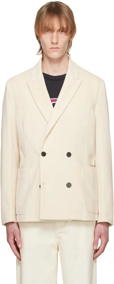 Pop Trading Company Double-breasted Cotton-corduroy Blazer In Cream
