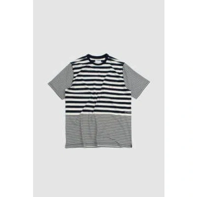 Pop Trading Company Striped Pocket T-shirt Navy/off White In Blue