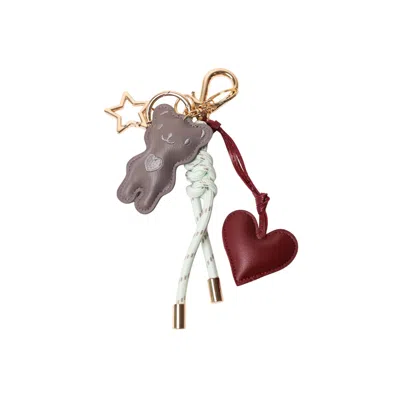 Pop Ups Brand Women's Key Chain Minty Green With Charms - Grey Teddy And Burgundy Heart In Multi