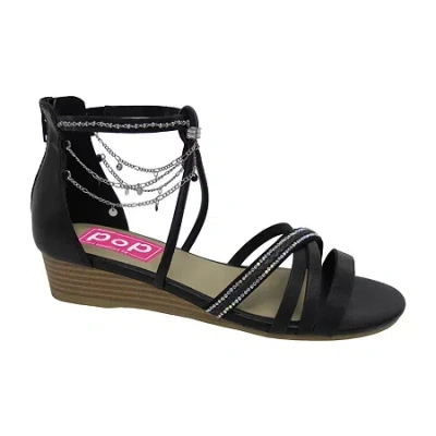 Pop Womens Darelia Wedge Sandals In Black