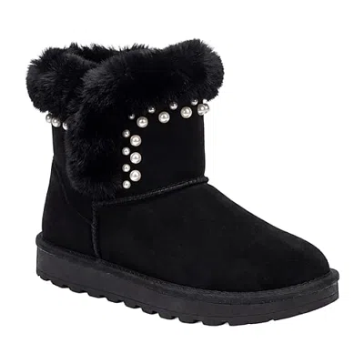 Pop Womens Henly Faux Fur Lined Flat Heel Winter Boots In Black