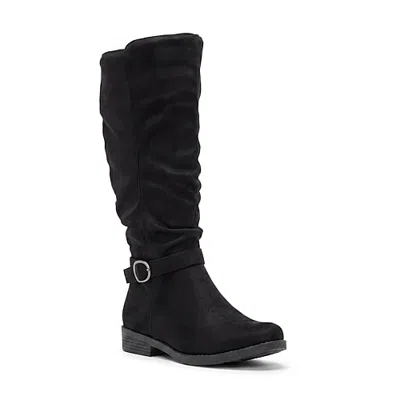 Pop Womens Kayley Flat Heel Slouch Boots In Black