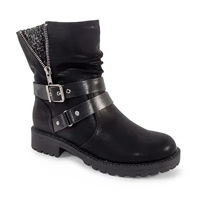 Pop Womens Liotta Flat Heel Motorcycle Boots In Black