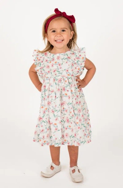 Popatu Babies' Cherry Floral Print Flutter Sleeve Dress In Ivory Multi