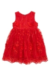 Popatu Babies' Floral Applique Scalloped Tulle Dress In Red