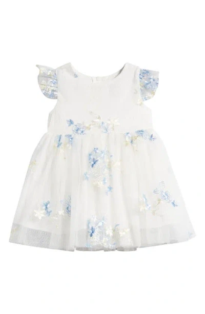 Popatu Babies' Floral Embroidered Tulle Dress In White/ Blue