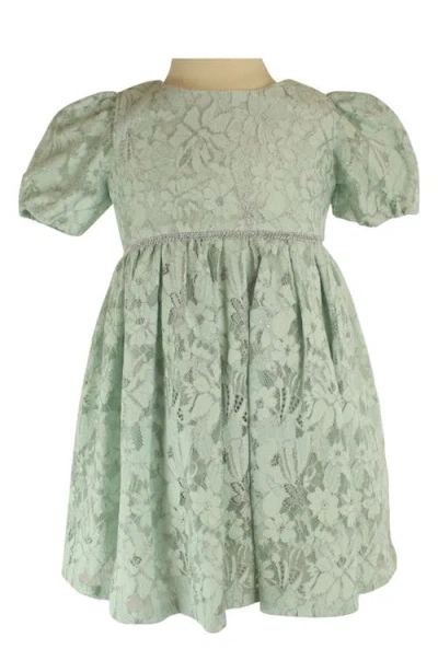 Popatu Babies'  Floral Lace Overlay Puff Sleeve Dress In Mint