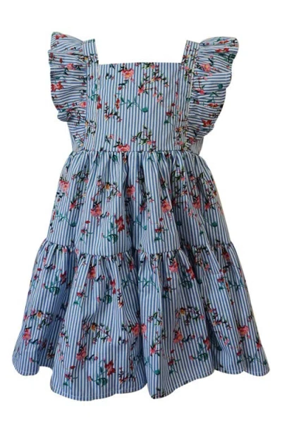 Popatu Babies'  Floral Pinstripe Cotton Party Dress In Blue