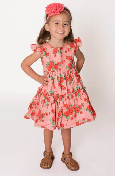 Popatu Babies'  Floral Print Tiered Dress In Red