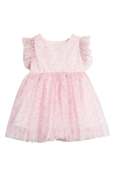 Popatu Babies' Floral Print Tulle Dress In Pink