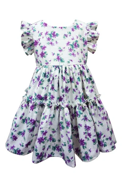 Popatu Babies'  Floral Tiered Party Dress In Lilac